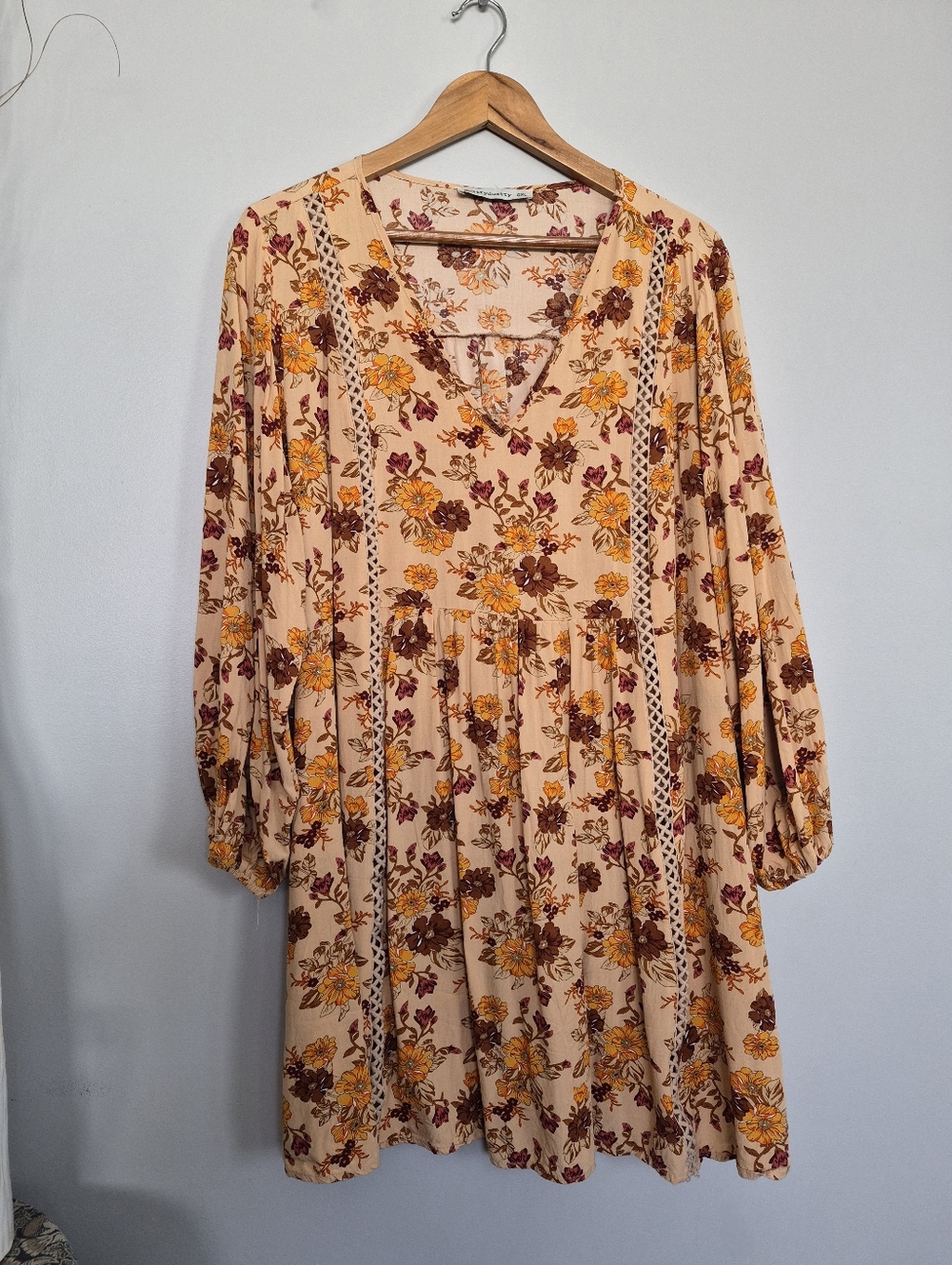 Peach Floral V-Neck Boho Tunic Dress
